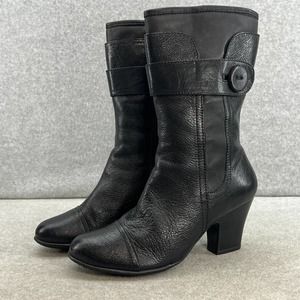 Born Pratt Moto Zip Leather Mid Calf Boot-Low Heel-Black-Women size 7.5-